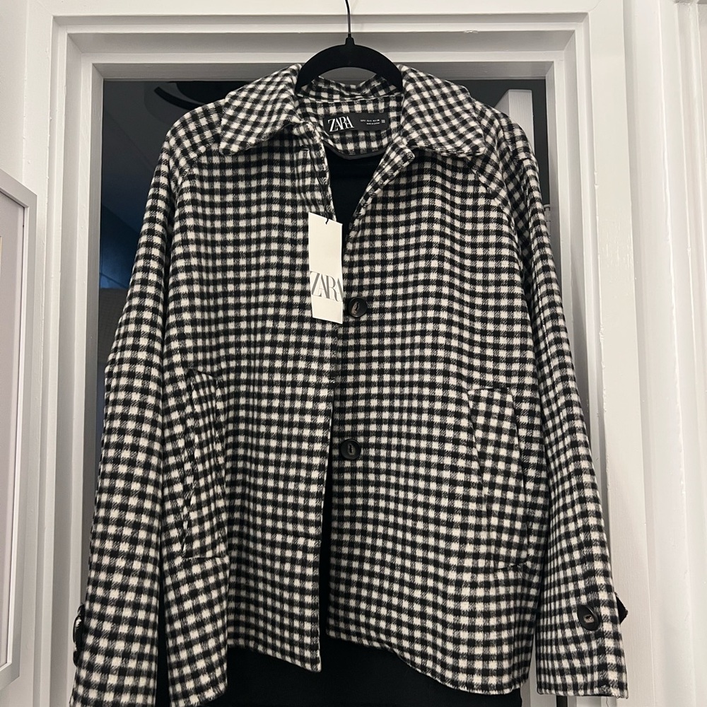 Zara Black and White Checkered Blazer